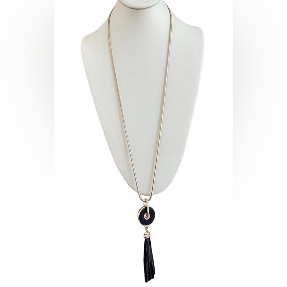 White House Black Market Black and Gold Tassel Reversible Necklace